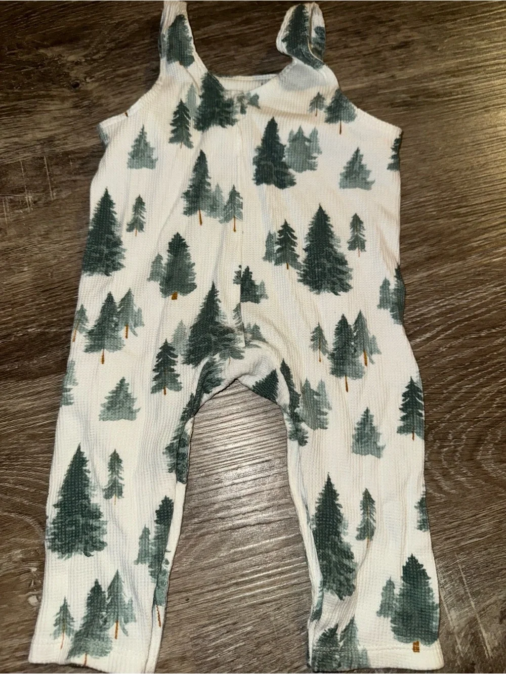 🌲Angel Dear Forest Trees Waffle-Knit Overalls Romper – Size 6/12 Mth | NWOT | 🌲